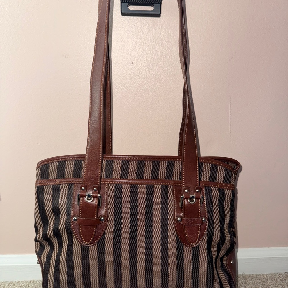 Etienne Aigner Striped Tote with Leather Accents